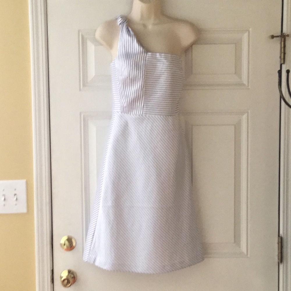 NWT Banana Republic One shoulder seersucker dress